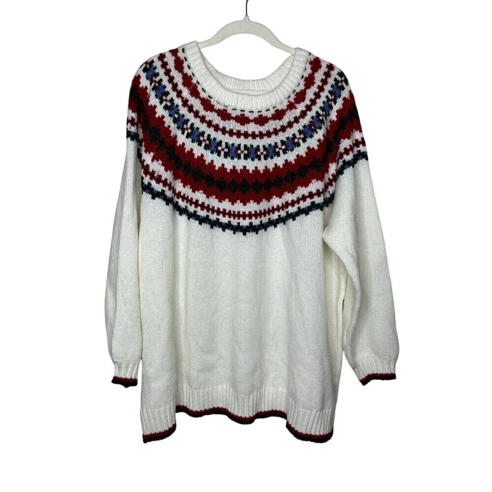 Lane Bryant Womens Fair Isle Pullover Sweater Plus Size 22/24 Brown Crew Neck